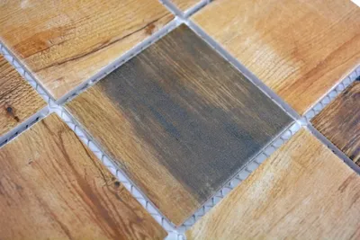 Produktbild von Handmuster Vintage Wood Mosaikfliese Keramik braun Holzoptik Fliesenspiegel MOS16-2004_m