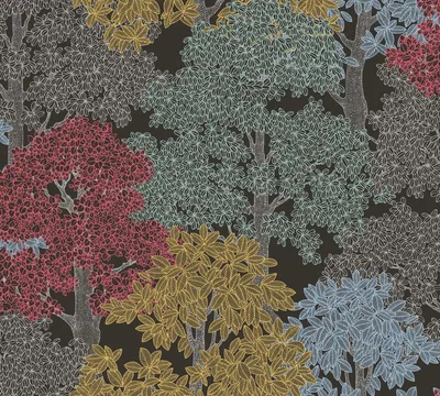 Produktbild von Architects Paper Waldtapete Floral Impression Tapete mit Bäumen Vliestapete braun schwarz gelb rot blau 10,05 m x 0,53 m