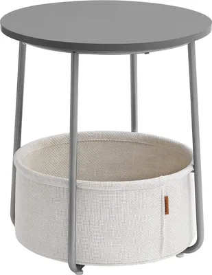 Produktbild von VASAGLE  Beistelltisch rund kleiner Tisch Couchtisch kleiner Wohnzimmertisch mit Stoffkorb Ablagefläche für Wohnzimmer Schlafzimmer Nachttisc
