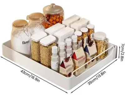 Image de Organisateur de placard de cuisine extensible - Tiroir de rangement de 35 cm - Pour charges lourdes - Système de guidage amortissant - Fonctionnement silencieux - Acier - Blanc