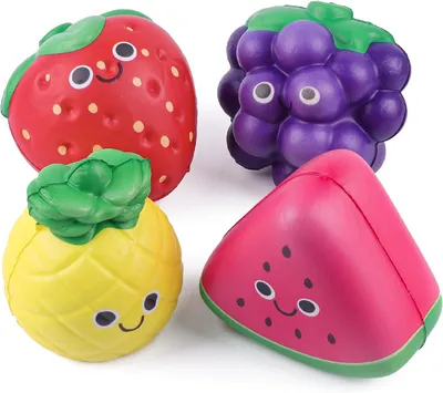 Productafbeelding van Fruit squishies speelgoedset - Set van 4 - Kawaii aardbeien meloen ananas druif langzaam - Stressvermindering