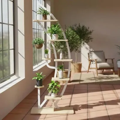Image de Support à plantes en métal à 6 niveaux, avec 9 pots