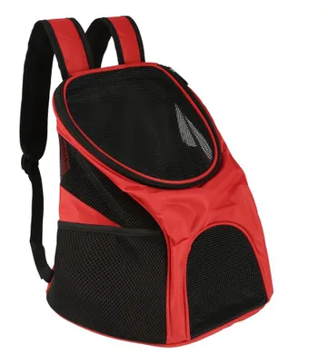 Produktbild von Tragbarer Rucksack für Hunde und Katzen, doppelte Schultertasche, atmungsaktives Mesh, Reisen, Outdoor, Rot