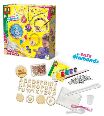 Produktbild von SES Creative 14703 Easy Diamonds Buchstaben Schmuck Personalisiertes Schmuck-Bastelset für Kinder, Schmuck-Bastelset für Kinder, 6 Jahr(e), Karton, Mehrfarbig
