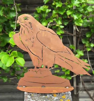 Produktbild von Gartenfigur Greifvogel Habicht 39cm auf Platte Edelrost Gartendeko Wetterfest Rost Metall Rostfigur Metallfigur Adler