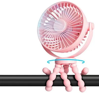 Image de Mini ventilateur rechargeable sans fil à pince - Pour la chambre à coucher, les voyages, le siège auto, le camping, le bureau - 3 vitesses - Rose