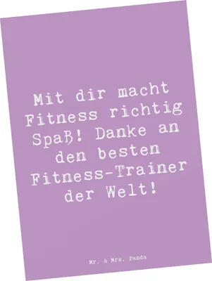 Produktbild von Mr. & Mrs. Panda Grußkarte Spruch Fitness-Trainer Dank - Lavendeltraum - Geschenk, Unterstützung, Ansichtskarten, Postkarten, Dankbarkeit, Aufmerksamkeit, Sport, Bedanken