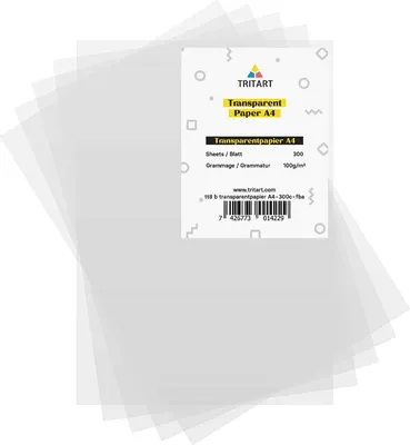 Produktbild von Tritart Transparentpapier Bedruckbar Weiß DIN A4 | 300 Blatt 100g/qm | Papier Transparent