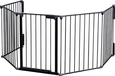 Produktbild von Wiltec XL Kaminschutzgitter 310 cm, Kinderschutzgitter mit Tür und Wandhalterung, Absperrgitter 5 Elemente aus Stahl, Türschutzgitter, Treppengitter Schwarz