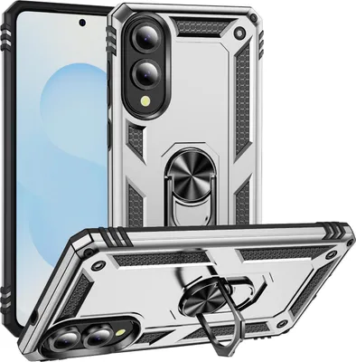 Obrázek produktu pro Pouzdro pro Samsung Galaxy S25 Edge dvouvrstvé robustní, vojenská ochrana pouzdro s držákem prstenu a stojánkem Stříbro