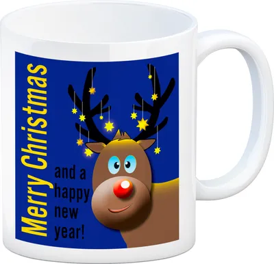 Produktbild von Rentier Motiv und Spruch Kaffeebecher in Blau zum Thema Weihnachten