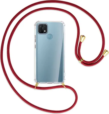 Produktbild von Handykette Backcover-Schutzhülle mit Band (Metall goldfarben) für Oppo A15 - dunkelrot