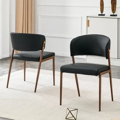 Productafbeelding van Eetkamerstoel, set van 2, modern design, bekleed met kunstleer, metalen frame, ergonomische rugleuning, geschikt voor eetkamer, woonkamer en keuken - alleen stoel, kleur zwart