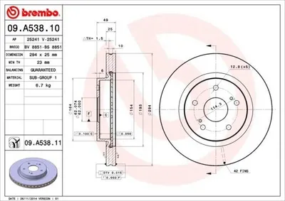 Immagine prodotto di 2x Disco freno BREMBO 09.A538.11