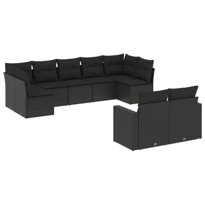 Produktbild von vidaXL 9-tlg. Garten-Sofagarnitur mit Kissen Schwarz Poly Rattan