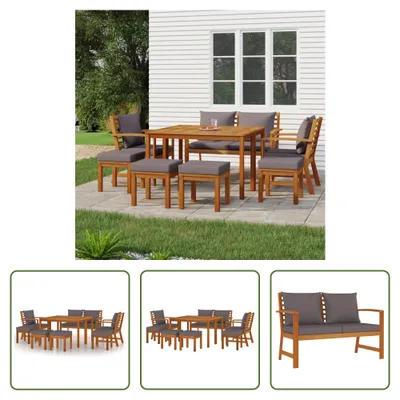Produktbild von The Living Store 9-tlg. Garten-Essgruppe mit Kissen Massivholz Akazie