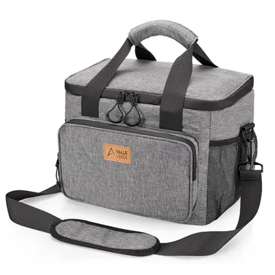 Produktbild von Valle Verde 15 Liter Coolerbag, Kühltasche, Kühlkorb, Kühlbox, Thermotasche, Picknicktasche - Thermoisoliert, Auslaufsicher - Grau, 30 x 23 x 23 cm