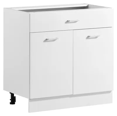 Zdjęcie produktu dla VEVOR Dolna szafka 800x475x815 mm (szerokość x głębokość x wysokość), płyta wiórowa, biała, do kuchni, pralni i łazienki, bez blatu, w stylu shaker, z regulowaną półką, 1 szufladą, 2 drzwiami i zawiasami
