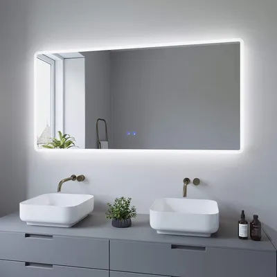 Produktbild von AQUABATOS® BORAS-Serie 140x70 cm LED Badezimmerspiegel mit Beleuchtung Kaltweiß und Warmweiß Licht Dimmbar Beschlagfrei Badspiegel Beleuchtet Antibeschlag Wandspiegel lichtspiegel