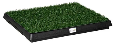 Zdjęcie produktu dla Toaleta dla szczeniąt z sztuczną trawą dla psów | Kolor: zielony + czarny | Wymiary: 51 x 63 x 6 cm