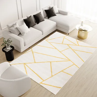 Produktbild von Teppich Wohnzimmer Schlafzimmer Kurzflor Modern Meliert Vintage Design Gelb Creme  300 x 400 cm
