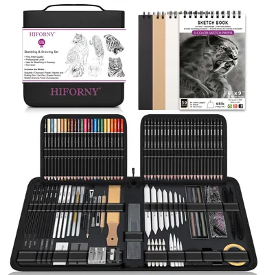 Immagine prodotto di Set per disegno a matita - 126 pezzi - Grafite e carboncino - Album da schizzi