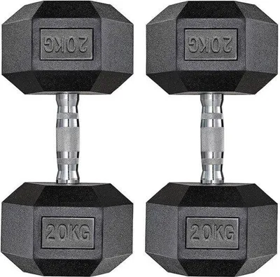 Immagine prodotto di Manubri bilancere 2 x 10 kg - Rivestimento antiscivolo - Maniglie ergonomiche - Allenamento della forza - Fitness