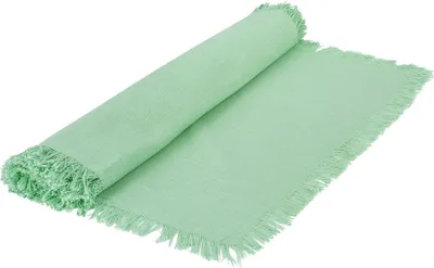 Produktbild von Tischläufer L140cm Hellgrün Baumwolle Tischdecke Fransen Boho Design Tischdeko