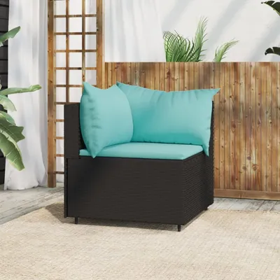Image de The Living Store Canapé d'angle de jardin avec coussins Noir Poly Rattan