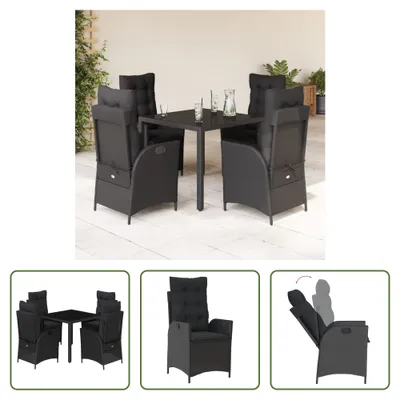 Produktbild von The Living Store 5-tlg. Garten-Essgruppe mit Kissen Schwarz Poly Rattan