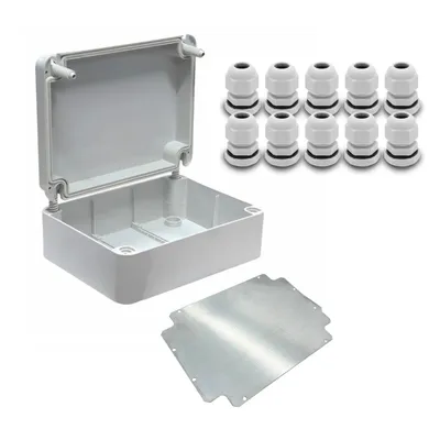 Produktbild von ARLI SET: Abzweigdose IP67 Aufputz 310 x 230 x 130 mm inkl. Montageplatte + 10x Kabelverschraubungen M16 x 1,5 mm