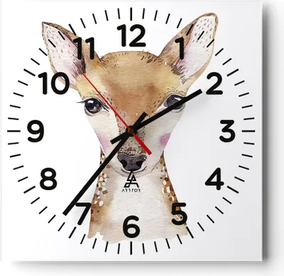 Produktbild von Wanduhr - Quadrat - Glasuhr - Damhirschkuh Grafiken Kinder - 40x40cm - Schleichendes Uhrwerk - Lautlos - zum Aufhängen bereit - Dekoration Modern - Wanddekoration aus Glas - C4AC40x40-4449
