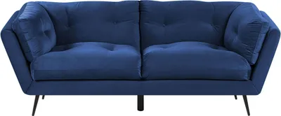 Produktbild von BELIANI Sofa Blau 3-Sitzer aus Samtstoff mit Steppungen und großen Kissen Retro Minimalistisch Wohnzimmer Flur Modernes Design