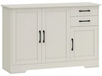 Immagine prodotto di Mobile Cucina 120x38x79 cm con 2 Cassetti e 3 Armadietti Ripiani Regolabili in MDF Crema