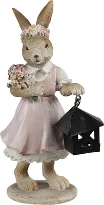 Produktbild von Clayre & Eef Figur Kaninchen 7x6x14 cm Rosa Beige Polyresin
