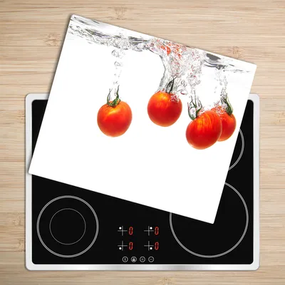 Produktbild von Tulup Glas Herdabdeckplatte Glaskeramikkochfeld-Abdeckung Spritzschutz Glasabdeckplatte Kochplattenabdeckung und Schneidebrett - Einteilig - 60x52 cm Tomaten unter Wasser
