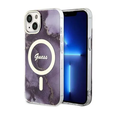 Produktbild von Guess Guhmp14Shtmrsu Hülle Für Iphone 14 Lila/Lila Hardcase Golden Marble Magsafe