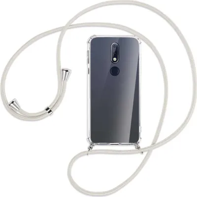 Produktbild von Handykette Backcover-Schutzhülle mit Band (Metall silberfarben) für Nokia 7.1 - broken white