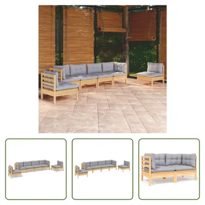 Produktbild von The Living Store 6-tlg. Garten-Lounge-Set mit Grauen Kissen Kiefer Massivholz