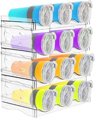 Produktbild von Famanu Flaschenregal mit 4 Ebenen - Stapelbares Weinregal und Wasserflaschen-Organizer für Schrank und Kühlschrank