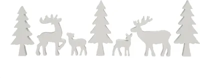 Produktbild von Holz Tannenwald zum dekorieren 7-teilig - weiß - Weihnachts Deko Tierfiguren Set - Tischdeko Winter Wald Tanne Tier Hirsch Rentier Figur Weihnachtsdeko