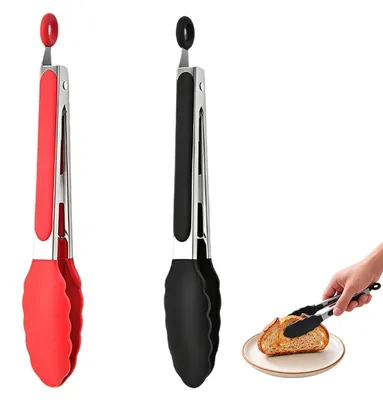 2er-Set Grillzange, Silikon & Edelstahl, 20,3 cm, rot/schwarz