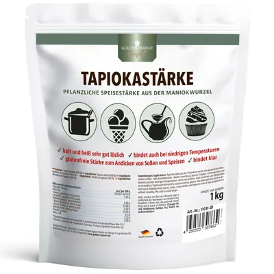 Produktbild von GOLDEN PEANUT GOURMET Tapioka Stärke 1 kg vegane Speisestärke Soßenbinder glutenfreies Mehl