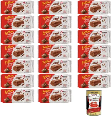 Produktbild von Balconi Rollino al Cacao, Con Golosa crema al cacao,Kakaobrötchen, mit köstlicher Kakaocreme 20x222gr + Italian Gourmet polpa 400g