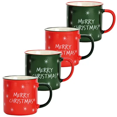 Image de Grand slogan Aspect émail Tasses de Noël Set de 4 tasses rouge vert 540 ml