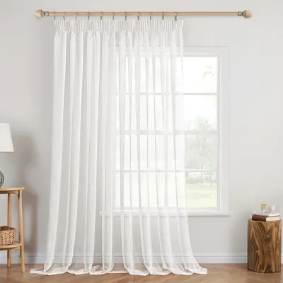 Imagen del producto de Cortina de lino blanco, transparente, de 300x225 cm, ideal para decoración vintage