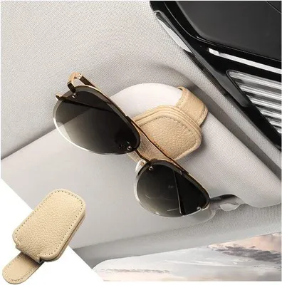 Produktbild von Famanu Brillenhalter für Auto - magnetischer Sonnenbrillenhalter für Sonnenblende (beige)