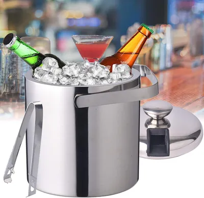 Produktbild von 1,3 Liter doppelwandiger Edelstahl Eiskühler mit Deckel und Eiszange