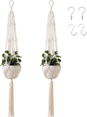 Immagine prodotto di Portafiori in macramè beige - Decorazione boho in corda di cotone