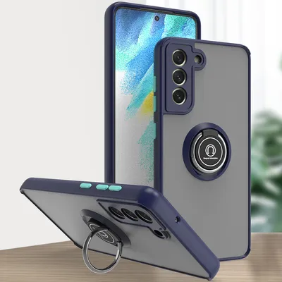 Produktbild von Samsung S21 FE 5G Hülle, Ring Halter Ständer Matte Transluzent TPU Rahmen Stoßfest Schutzhülle für Samsung Galaxy S21 FE 5G Blau